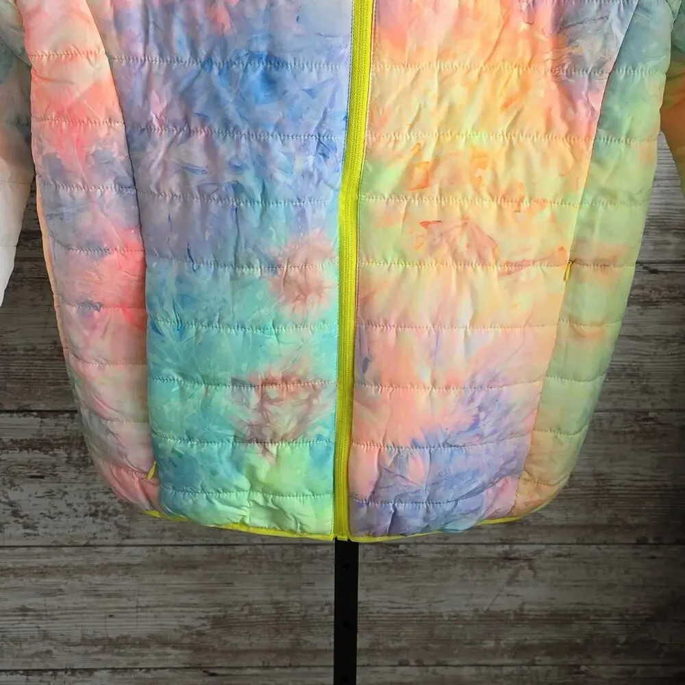 Alexa Rae Tie Dye Pastels Colorful Hooded Puffer Jacket Kids Size Large 16 NWT